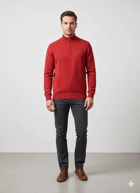 Dunmore Men's Red Heather Quarter Zip Sweater | Dunmore In Lebanon