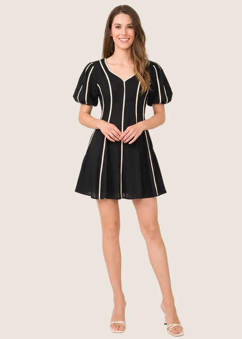 1.State Women's Black & White Piped Short-Sleeve Fit & Flare Dress | 1.State In Lebanon