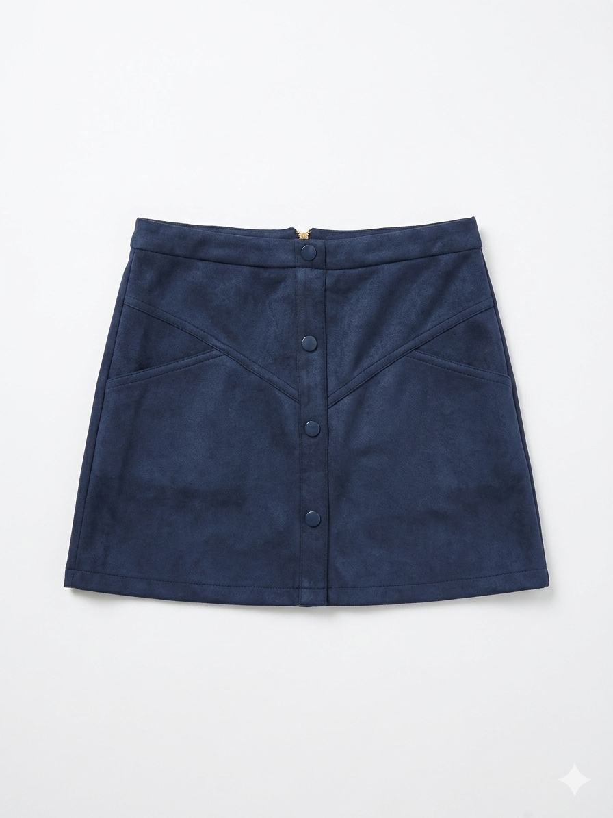 Ativo Girl's Navy Blue Faux Suede Button-Front Mini Skirt|Ativo In Lebanon
