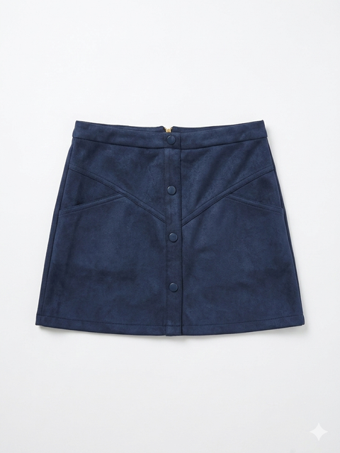 Ativo Girl's Navy Blue Faux Suede Button-Front Mini Skirt|Ativo In Lebanon