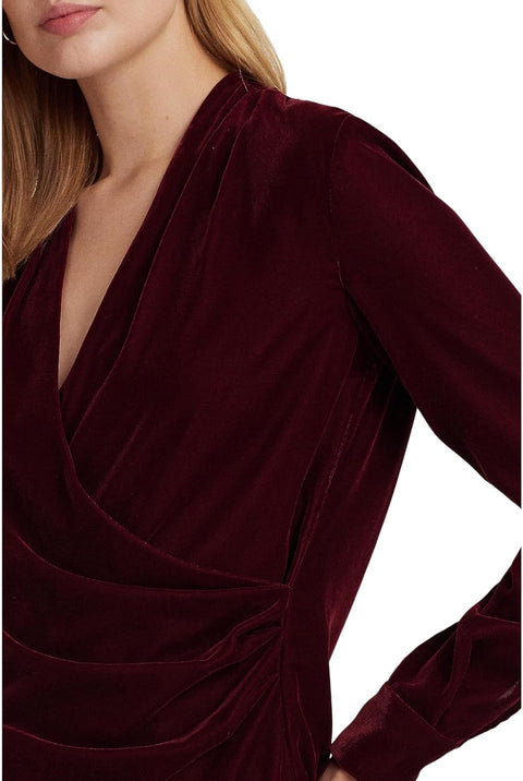 Lauren Ralph Lauren Women's Burgundy Velvet V Neck Long Sleeve Blouse | Lauren Ralph Lauren In Lebanon