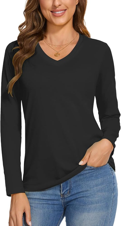 Aveto Women's Black V-Neck Long-Sleeved Blouse | Avecto In Lebanon