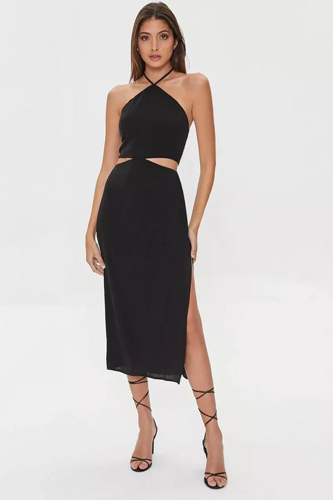 Forever 21 Women's Black Halter Neck Cut Out Midi Dress | Forever 21 In Lebanon