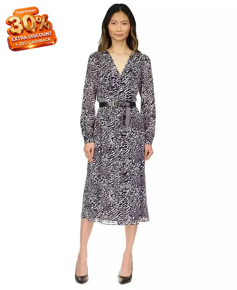 Michael Kors Women's Black & White Kate Ocelot Print Georgette Dress | Michael Kors In Lebanon