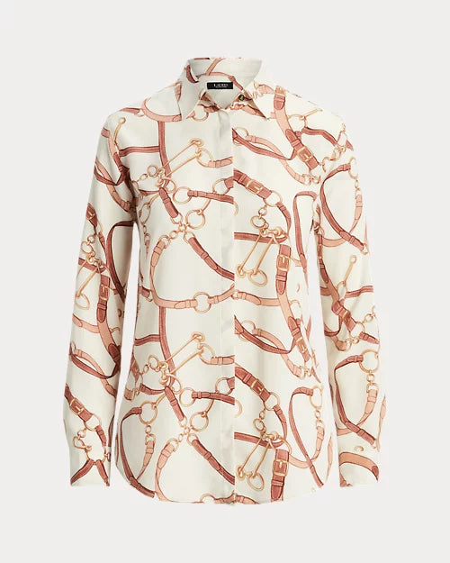 Lauren Ralph Lauren Women's White/Brown Belting-Print Shirt | Lauren Ralph Lauren In Lebanon