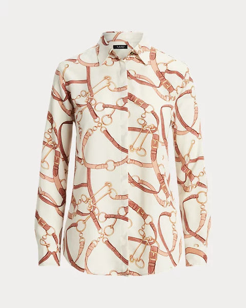 Lauren Ralph Lauren Women's White/Brown Belting-Print Shirt | Lauren Ralph Lauren In Lebanon