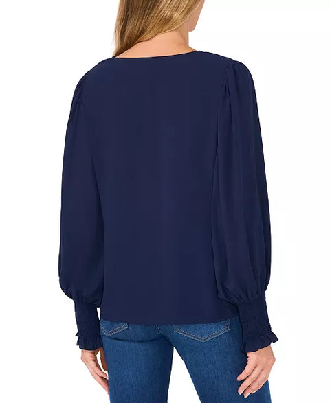 Vince Camuto Women's Navy V-Neck Blouson-Sleeve Blouse |Vince Camuto In Lebanon