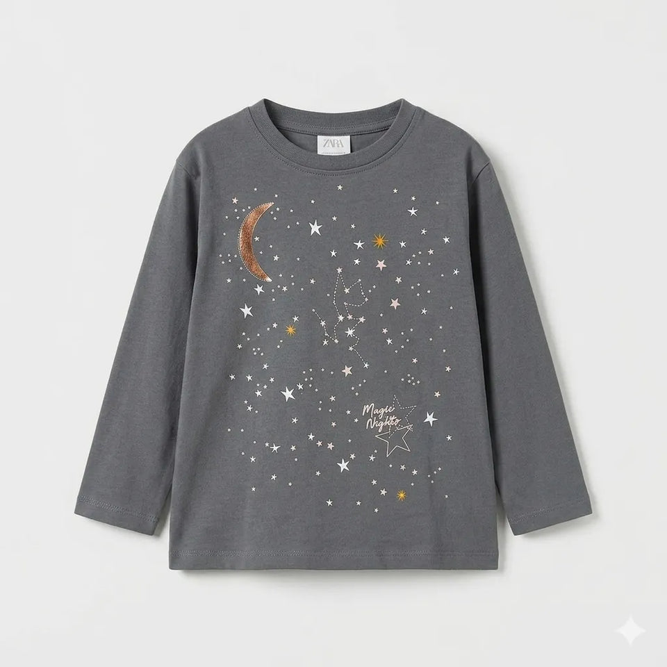 Zara Girl's Gray Magic Nights Stars Graphic Long Sleeve Blouse|Zara in Lebanon
