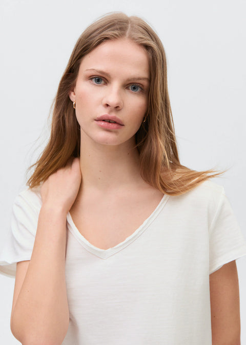 Mango Women's White V Neck Short Sleeve Blouse | Mango In Lebanon