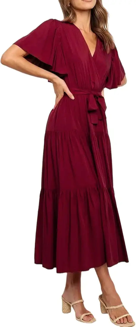 Kasper Women's Dark Red Knit Flutter Sleeves Sheath Dress | Kasper In Lebanon