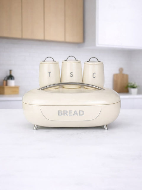 Prokious Cream Galvanized Iron Pack Of 4 Bread Box & Canister Set LM25-5360 | Prokious In Lebanon