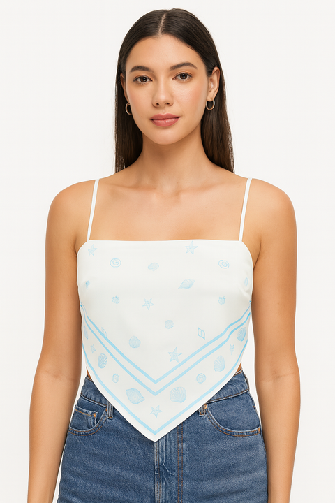 Forever 21 Women's White Printed Satin Back Tie Sleeveless Crop Top | Forever 21 In Lebanon