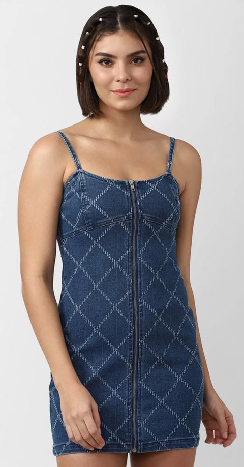 Forever 21 Women's Blue Denim Sleeveless Full Zip Mini Dress | Forever 21 In Lebanon