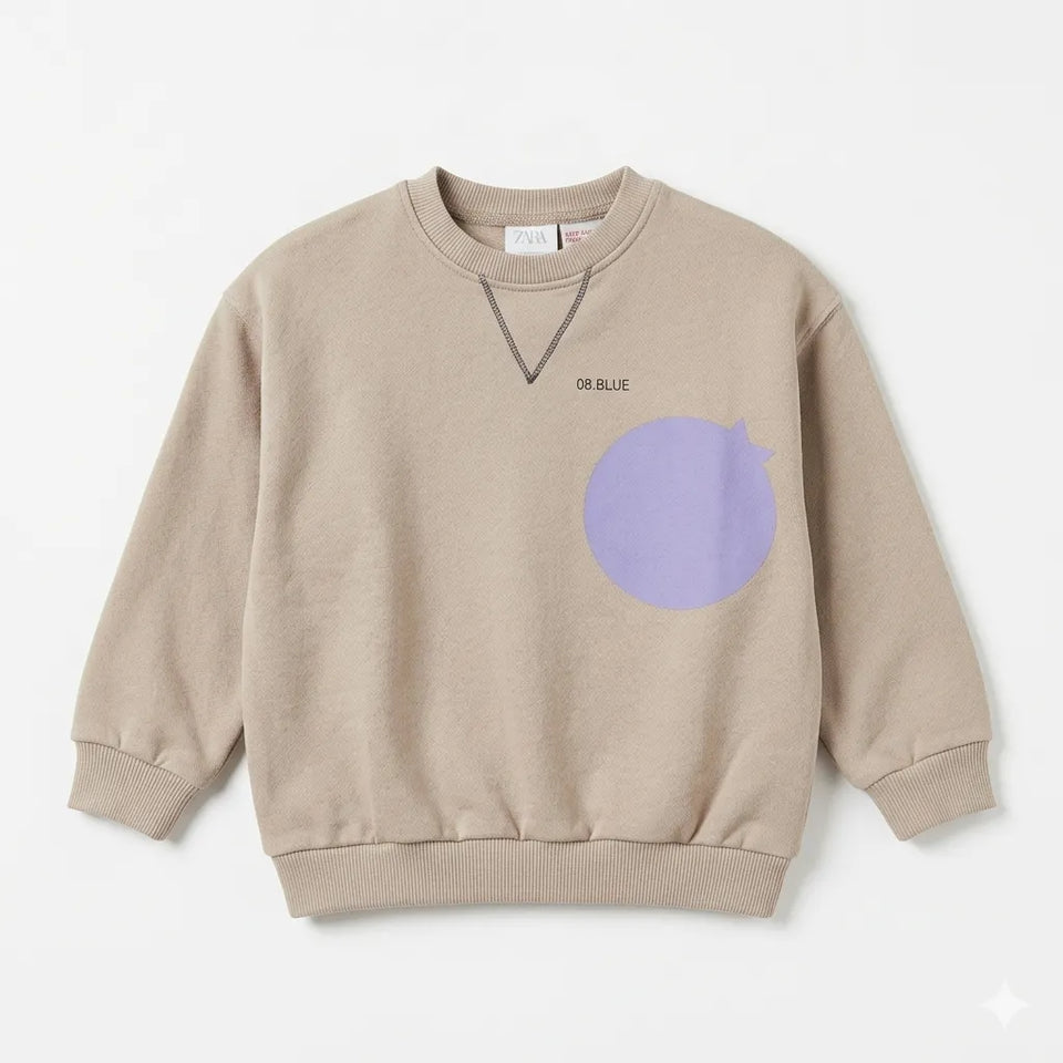 Zara Girl's Beige 0.8 BLUE Graphic Long Sleeve Sweatshirt|Zara in Lebanon