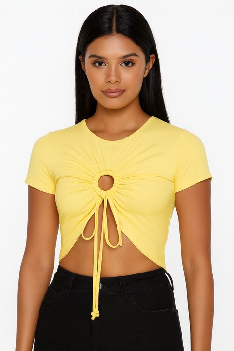 Forever 21 Women’s Pale Yellow Cut-Out Short Sleeve Blouse  |Forever 21 In Lebanon