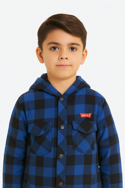 Levi's Boy's Blue Hooded Sherpa Lined Flannel Jacket |Levi's In Lebanon