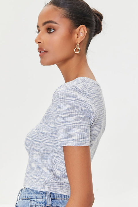 Forever 21 Women's Grey & White V-Neck Short Sleeve Crop Top | Forever 21 In Lebanon