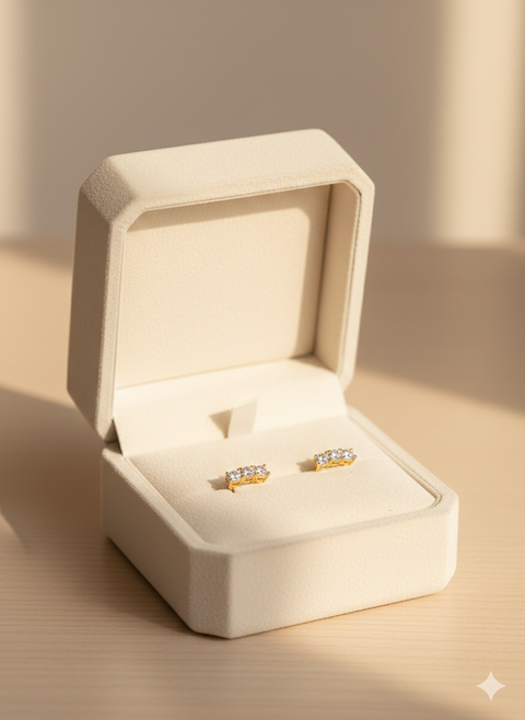 Girls Crew Women's Gold Tone Bezel Set Line Shape Diamond Huggie Earrings | Girls Crew In Lebanon