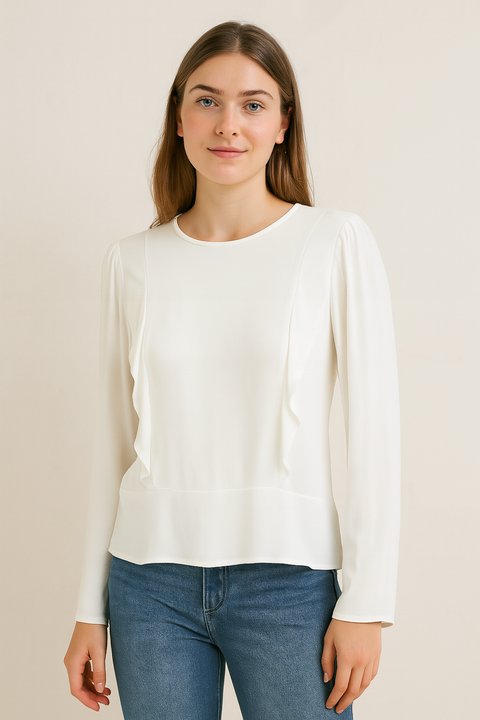 Mango Women's White Long Sleeve With Ruffles Blouse |Mango In Lebanon