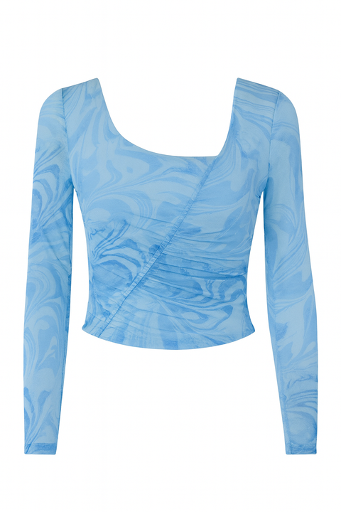 Forever 21 Women's Blue Mesh Long Sleeve Blouse | Forever 21 In Lebanon