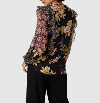Lauren Ralph Lauren Women's Black Floral Ruffle Trim Georgette Blouse | Lauren Ralph Lauren In Lebanon