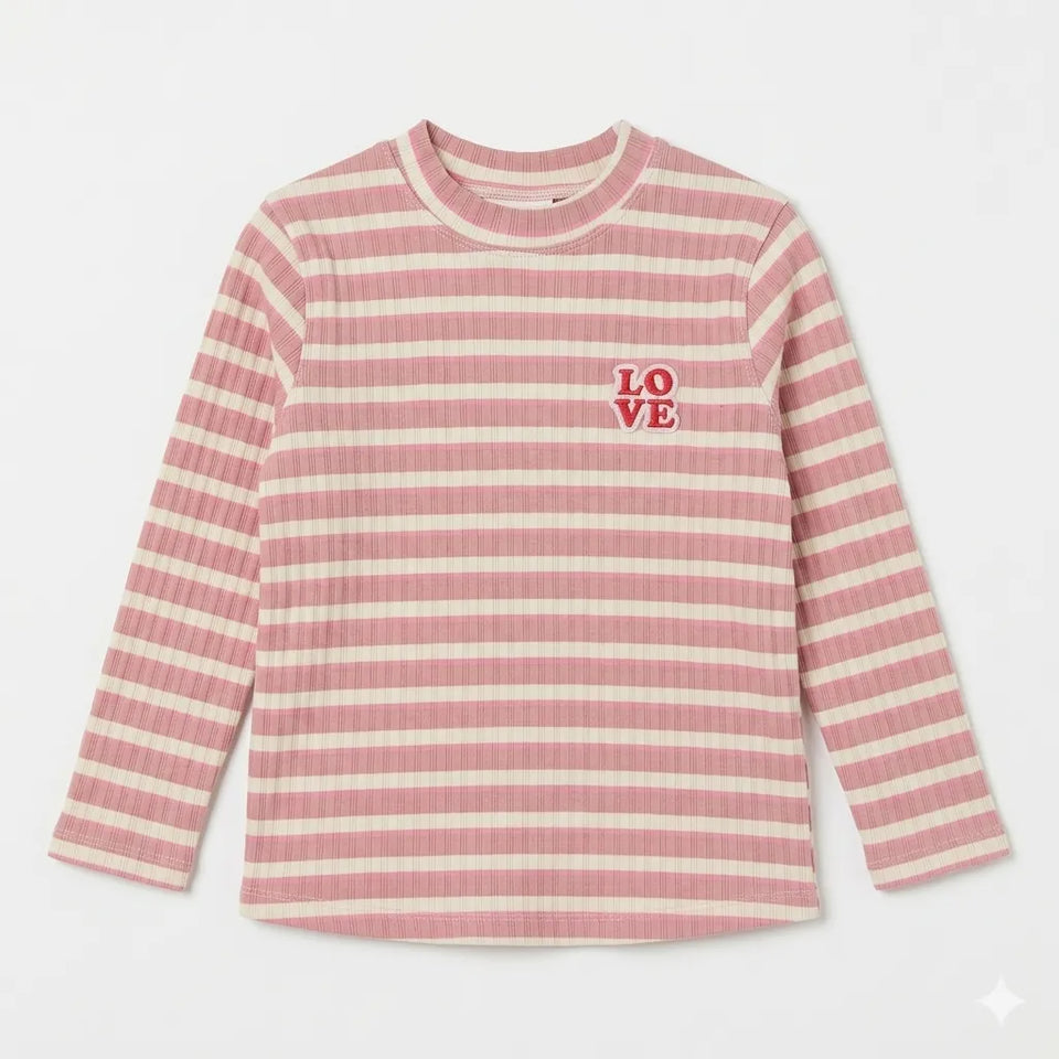 Zara Girl's Pink & White Striped Print Ribbed Long Sleeve Blouse|Zara in Lebanon