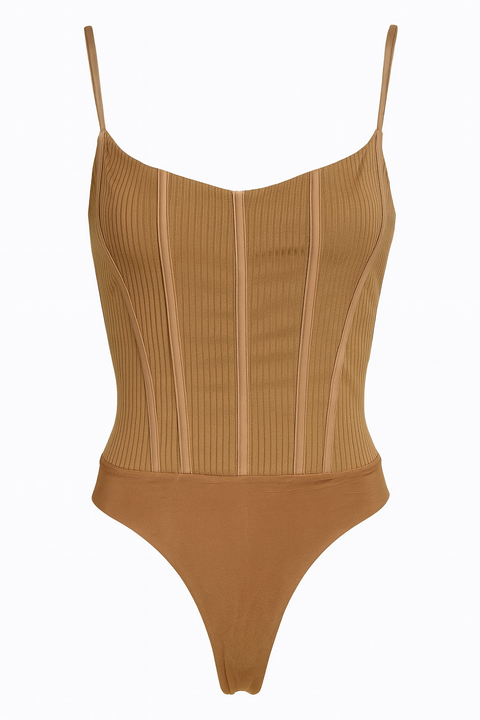 Forever 21 Women's Camel Ribbed Sleeveless Bodysuit |Forever 21 In Lebanon