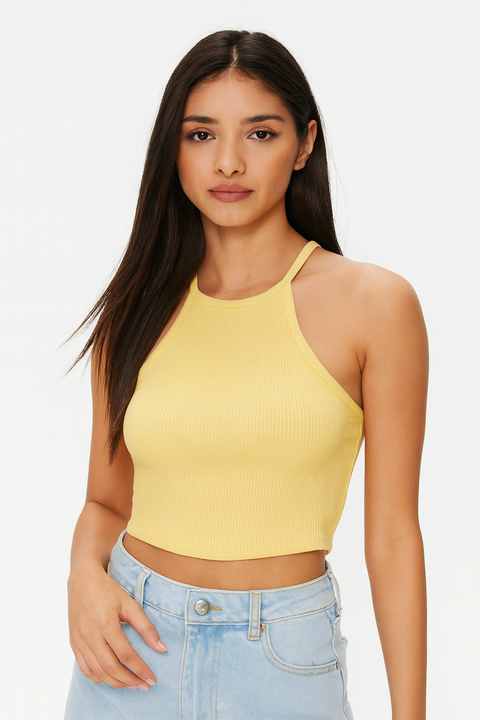 Forever 21 Women’s Yellow Ribbed Halter Neck Sleeveless Blouse |Forever 21 In Lebanon