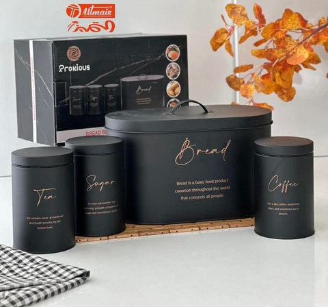 Prokious Black Galvanized Iron Pack Of 4 Bread Box & Canister Set LM25-5367 | Prokious In Lebanon