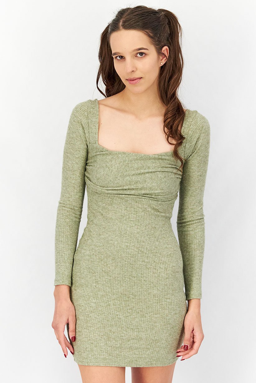 Forever 21 Women's Green Ribbed Mini Dress | Forever 21 In Lebanon