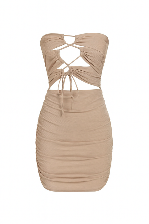 Forever 21 Women's Tan Cut-Out Ruched Strapless Mini Dress |Forever 21 In Lebanon