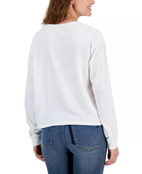 Smiley World Women's White Positivity Long Sleeve Blouse | Smiley World In Lebanon