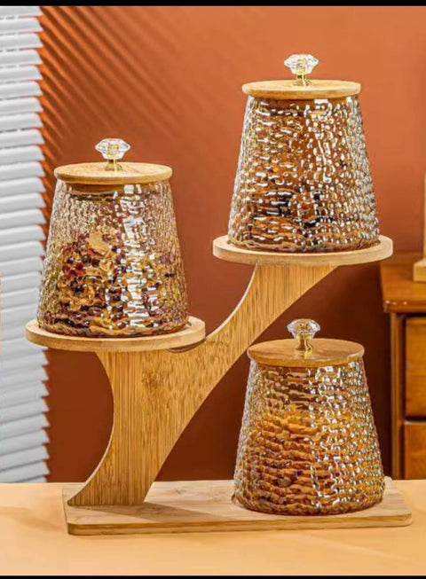Diamond Branch Storage Jar Set 3 Jars With Lid + Stand Q3666-3H | Diamond Branch In Lebanon