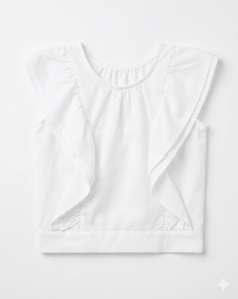 Ativo Girl's Crisp White Cap Sleeve Elastic Neckline Ruffle-Front Blouse|Ativo In Lebanon