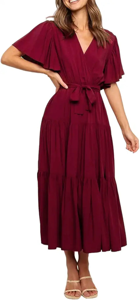 Kasper Women's Dark Red Knit Flutter Sleeves Sheath Dress | Kasper In Lebanon