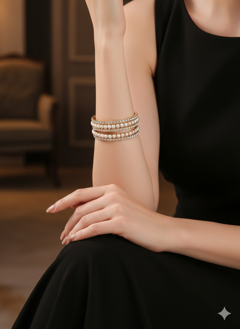 Anne Klein Women's Gold Tone Midnight Elegance Perl & Crystal Bracelet | Anne Klein In Lebanon