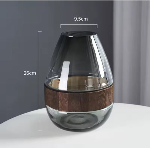 Hinox Oval Glass Vase With wooden Belt DO-8 | Hinox In Lebanon