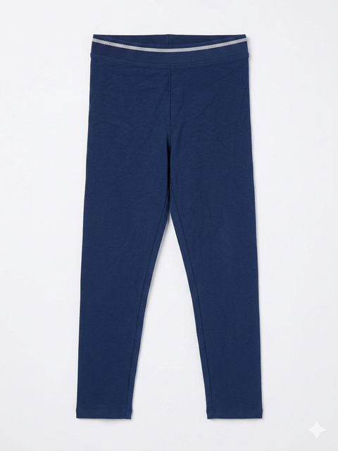 Charanga Girl's Navy Silver Glitter Elastic Waistband Leggings|Charanga In Lebanon