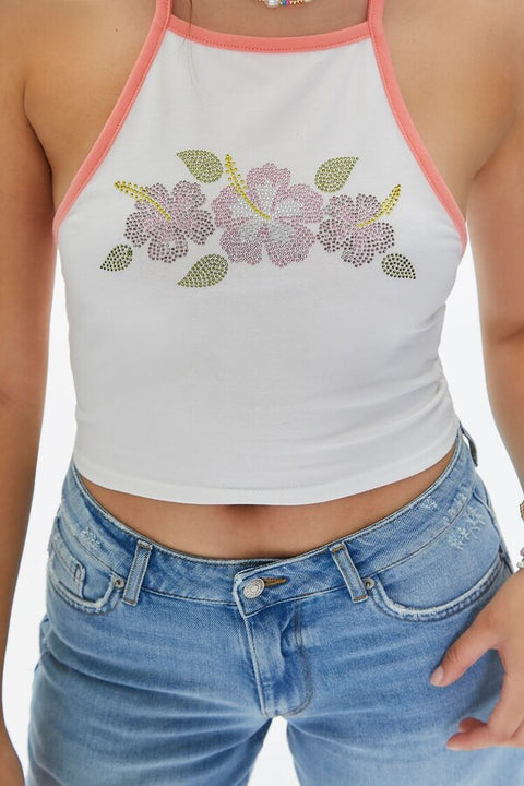 Forever 21 Women's White Rhinestone Crop Top | Forever 21 In Lebanon