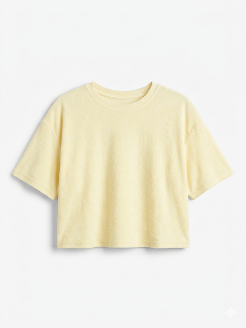 Ginatricot Women's Pastel Yellow Boxy Cropped T-Shirt|Ginatricot In Lebanon
