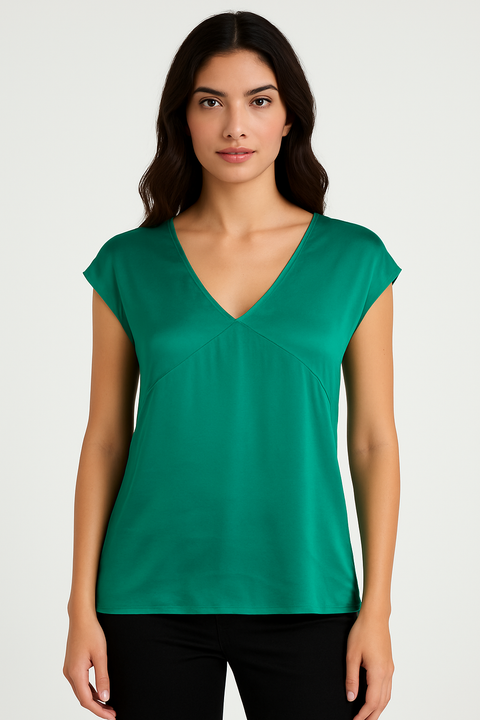 Mango Women's Pine Green Mixed Media Sleeveless Blouse |Mango In Lebanon