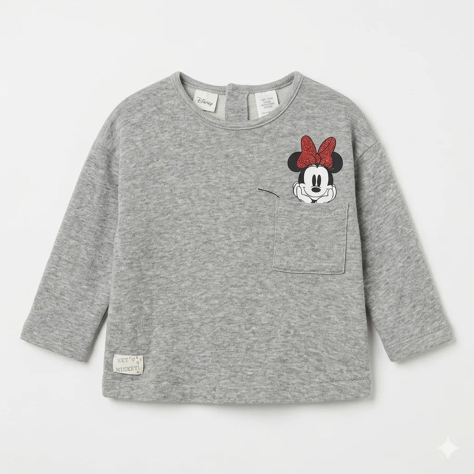 Zara Girl's Gray Disney Minimalist Crew Neck Printed Long Sleeve Blouse|Zara in Lebanon