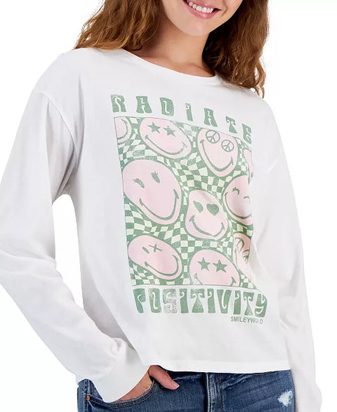 Smiley World Women's White Positivity Long Sleeve Blouse | Smiley World In Lebanon