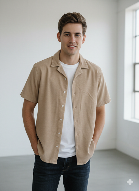 Redefined Rebel Men's Sand Corduroy RRJulio Short Sleeve Shirt | Redefined Rebel In Lebanon