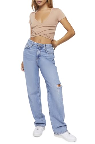 Forever 21 Women's Tan Short Sleeve V Neck Crop Top | Forever 21 In Lebanon