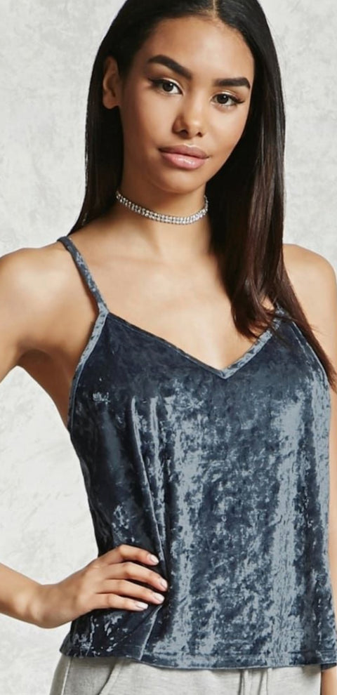 Forever 21 Women's Blue Velvet Sleeveless Crop Top | Forever 21 In Lebanon