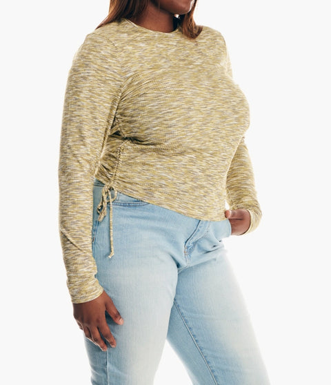 Forever 21 Women's Green Tie Side Long Sleeve Ruched Blouse |Forever 21 In Lebanon