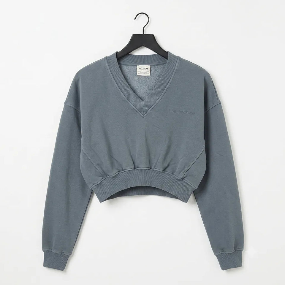 Pull & Bear Women's Gray Cropped Pullover V-Neck Sweatshirt|Pull & Bear In Lebanon