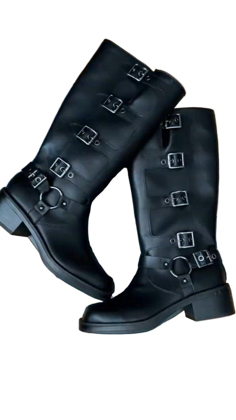 Wild Fable Women's Black Faux Leather Rebel Tall Moto Buckle Boots |Wild Fable In Lebanon