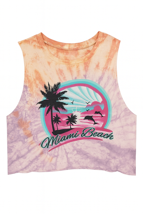 Forever 21 Women's Multicolor Miami Beach Print Sleeveless Crop Top | Forever 21 In Lebanon
